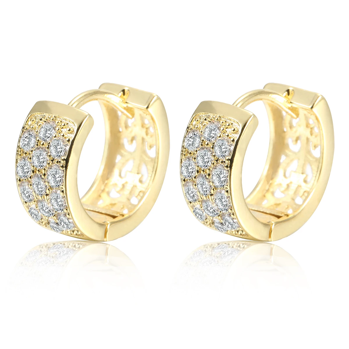 Luxury Circle Hoop Earring Shellhard Round Hollow Rhinestone Crystal Cubic Zirconia Gold Color Earring Fashion Jewelry For Women