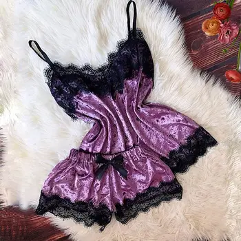 

Sexy Lingerie Lace Set Sleepwear Women's Pajama Set Temptation Nightwear Cute Cami Top and Shorts Pajama 2020 Summer Sleepwear