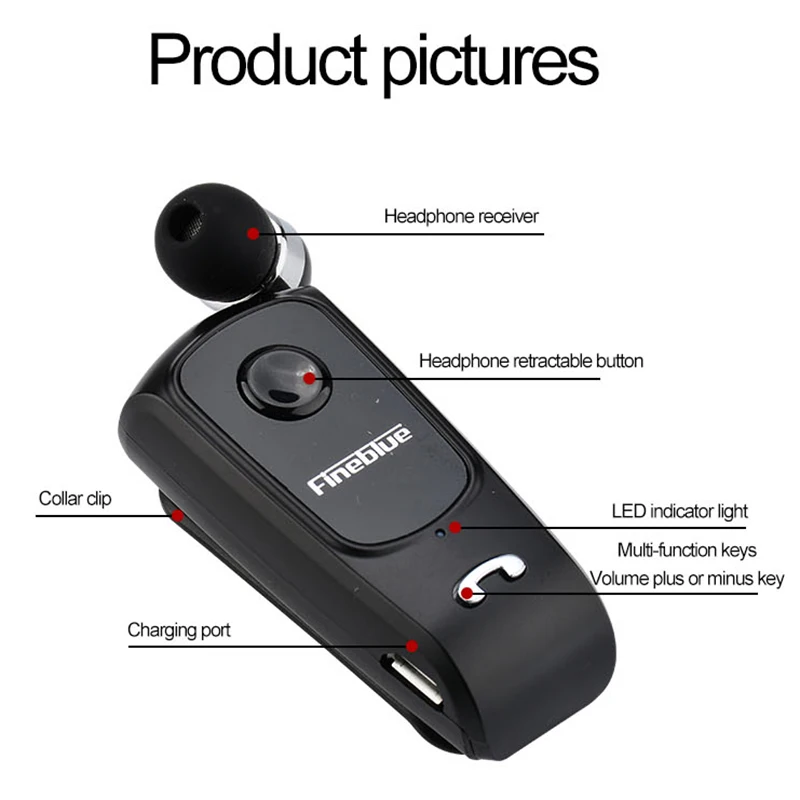 FINEBLUE F920 беспроводные наушники Bluetooth Handsfree наушники гарнитура звонки напоминают вибратор носить пульт на прищепке для телефона с микрофоном