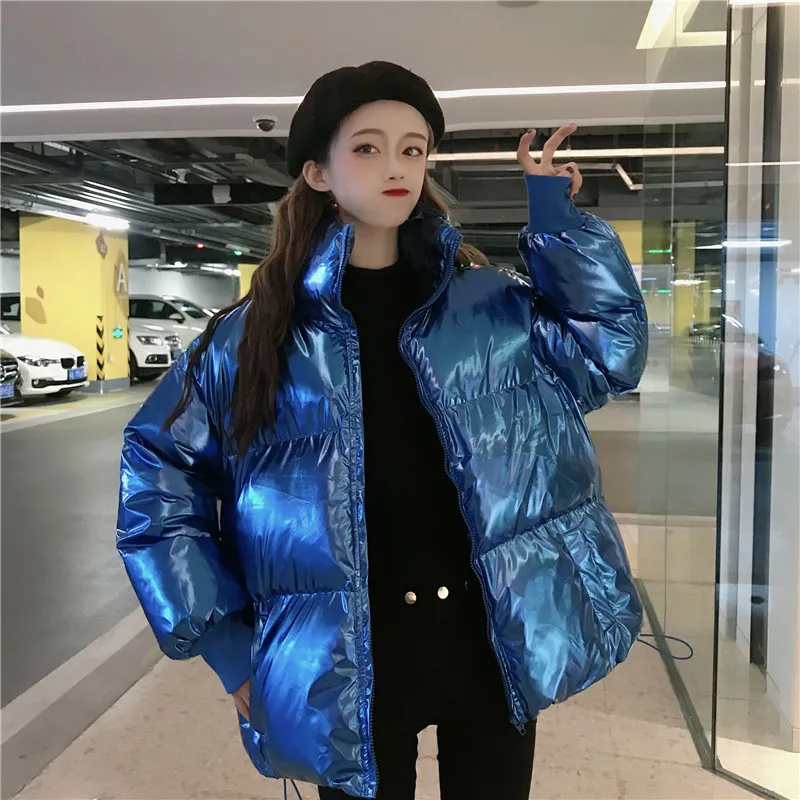 Harajuku уличная одежда, пальто на завязках, глянцевая зимняя куртка большого размера, Женская Толстая стеганая верхняя одежда, блестящая куртка, хлопковые парки