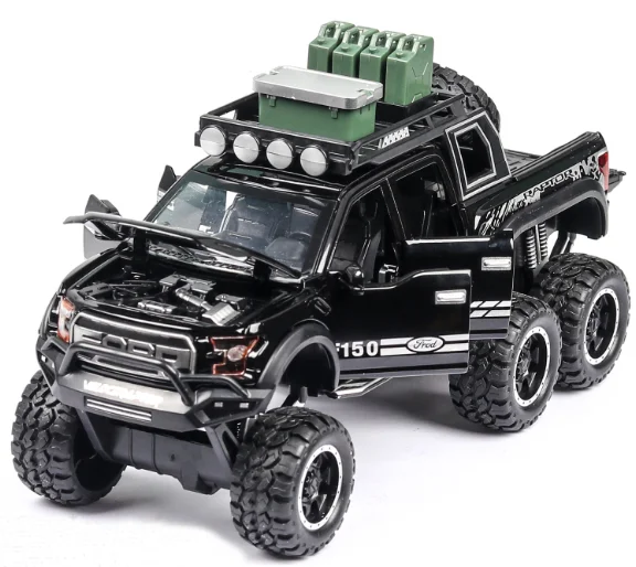 1:32 литье под давлением Ford F150 Raptor Pickup модель автомобиля из сплава, модель автомобиля, модель автомобиля, звуковой светильник, игрушки для детей, коллекция подарков - Цвет: Черный