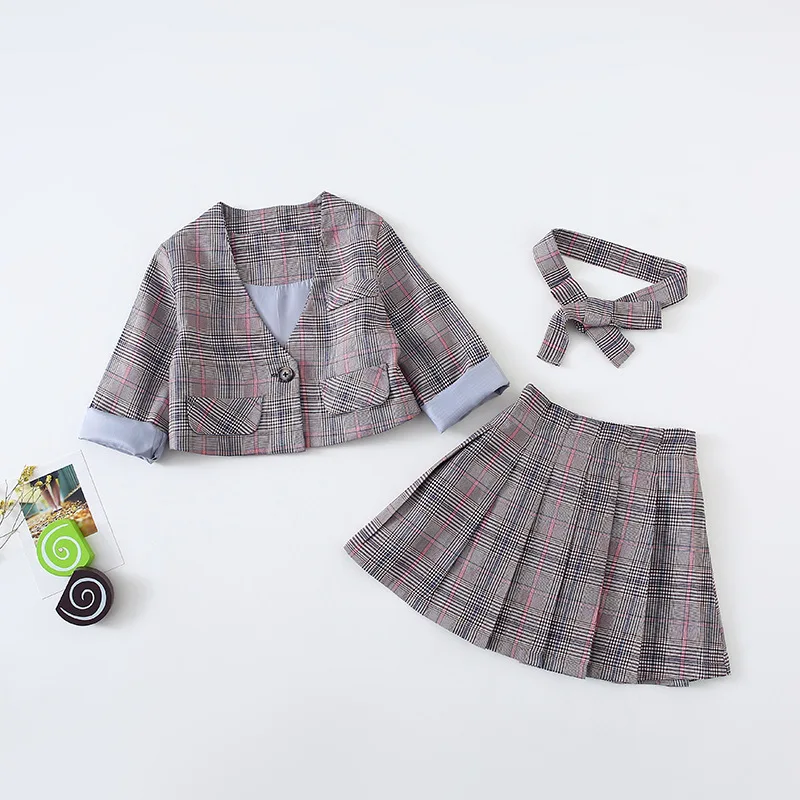 plaid Осень клетчатый классический костюм с юбкой из 3 шт./компл. галстуком-бабочкой для девочек школьный стиль юбка Повседневное детская модная одежда для девочек Одежда для девочек - Цвет: plaid