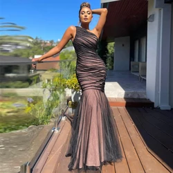 Fishtail Floor Length Prom Dresses One Shoulder Formal Party Gown For Woman Sleeveless Plus Size Mermaid Robe De Soriee 2021