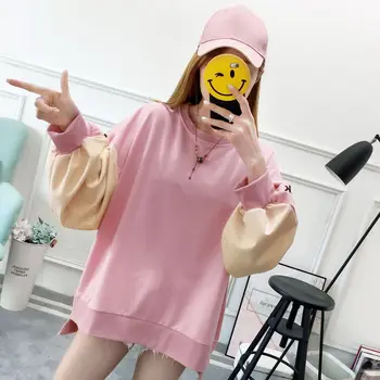 

2019 Autumn And Winter New Loose Hoodie Female Ins Stitching Contrast Color Sweatshirt