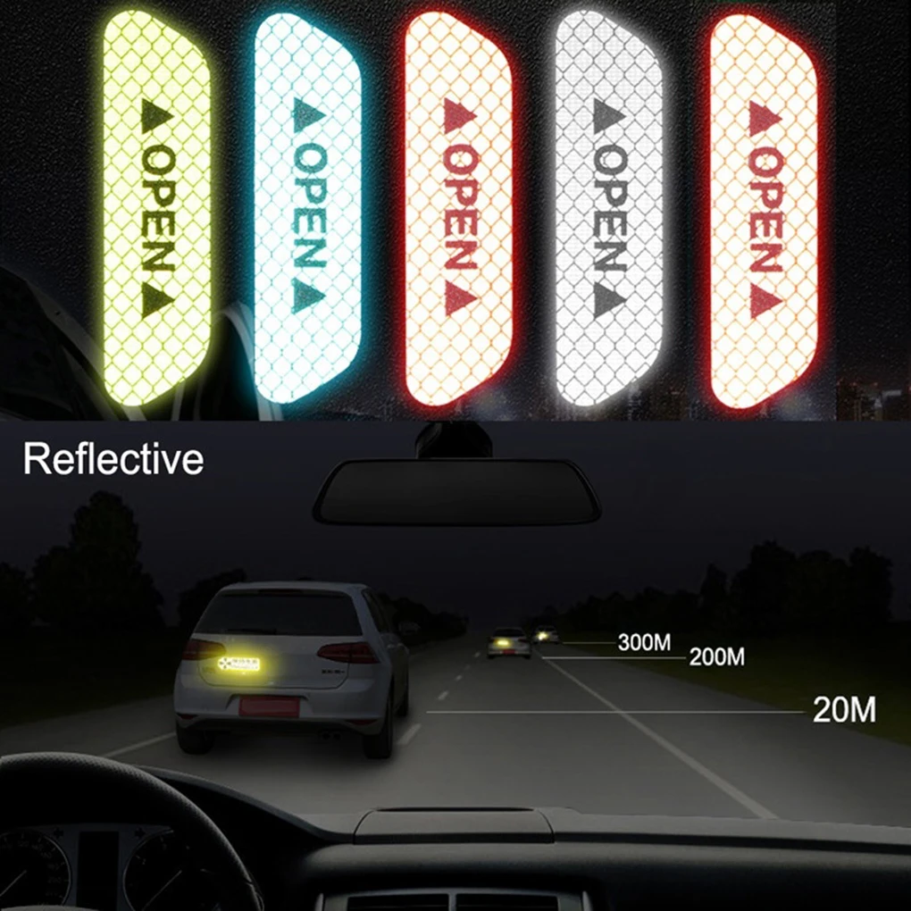 

4pcs Car Door Safety Reflective Tape Open Sign Stickers Alert Decals Night Self Adhesive Warning Mark