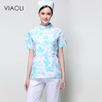 

Viaoli New hospital medical nurses wear printing patterns doctors nurses Slim work clothes Round neck Maple leaf pattern