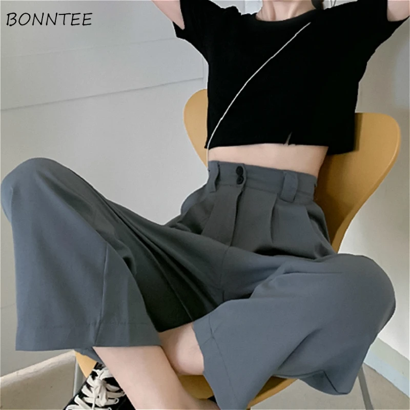 Pants Women High Quality Simple Fashion Office Lady Black Trousers Wide-leg Elegant Leisure Chic Korean All-match Womens Capris Pants Women High Quality Simple Fashion Office Lady Black Trousers Wide-leg Elegant Leisure Chic Korean All-match Womens Capris