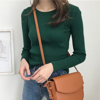 

2020 New Autumn winter Knitted Sweater Korean solid color O neck Slim long sleeves sweater Women sweet Warm bottoming shirt