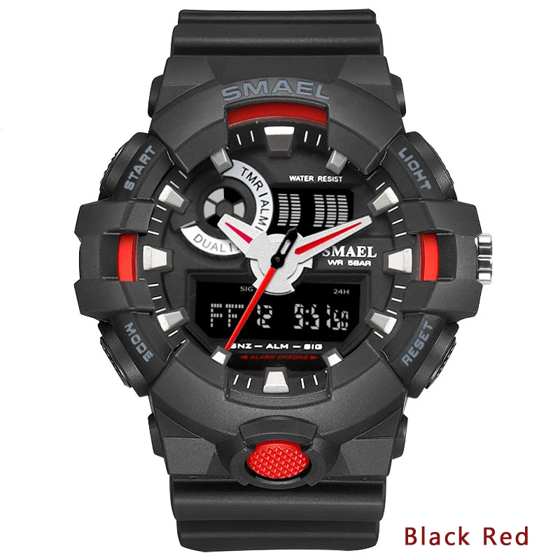Smael военные часы мужские роскошные реплики часы модные спортивные часы светодиодный стробоскоп для автомобильной мужчин s наручные часы relogios masculino - Цвет: 1642 Black Red
