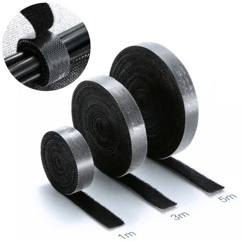 

Black 1m 3mfastener tape velcros hook Hook Loop Cable Organizer Wire Winder Clip Earphone Holder Mouse Cord Protector Cable
