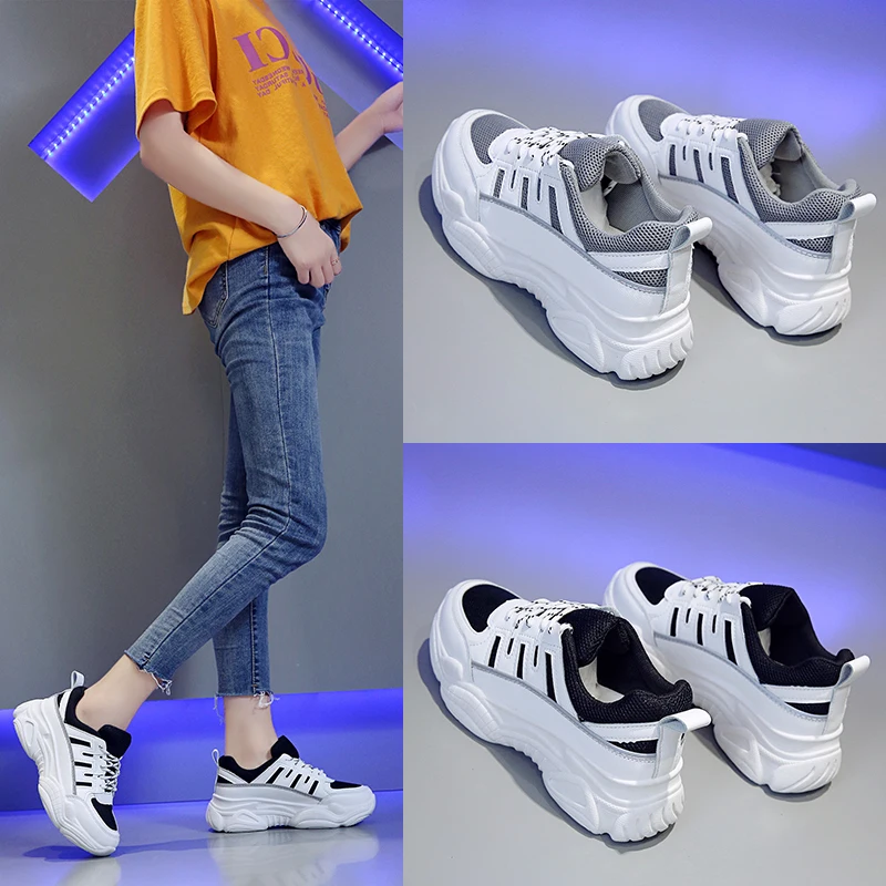 

Women Sneaker 2019 Breathable Mesh Casual Shoes Female Fashion Sneaker Lace Up High Leisure Women Vulcanize Shoe Platform Shoes