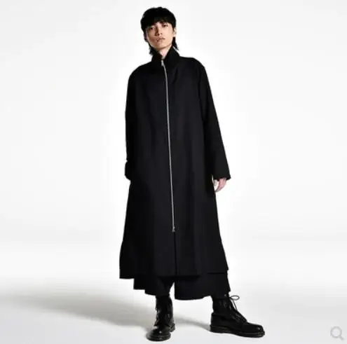 Дизайн: длинный воротник-стойка, темно-черная рубашка, S-6XL! Мужская рубашка с длинными рукавами больших размеров
