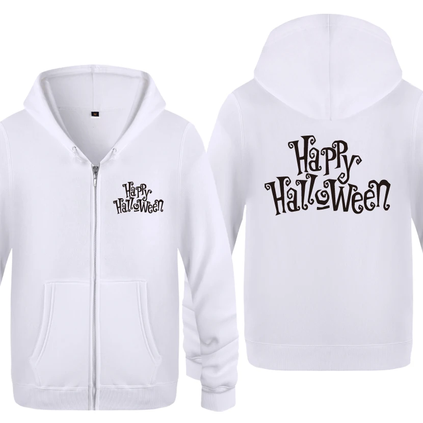 Толстовки с надписью Happy Hallowen, мужские, мужские флисовые кардиганы на молнии, толстовки с капюшоном