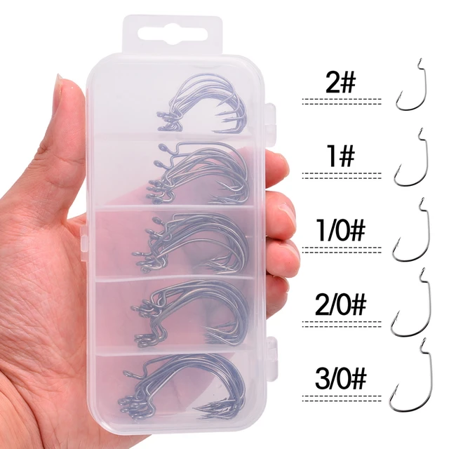 50pcs Fishing Hook Set Kit Wide Crank Hook Offset Fishhook for