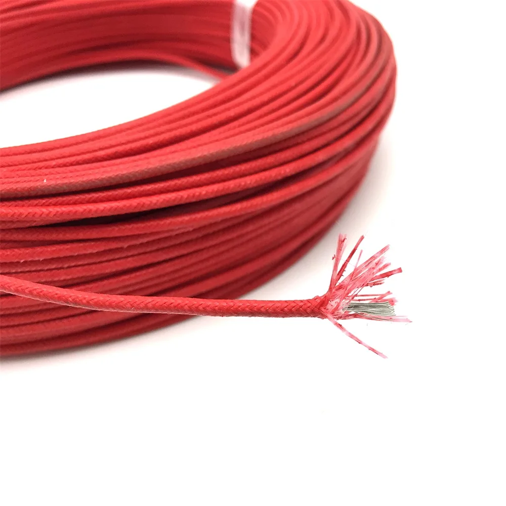 Высокая термостойкость провода 0,3/0,5/0,75/1/1,5/2/2,5/4mm2 Стекловолоконный плетеный провод для нагревательного кабеля, соединительная пленка