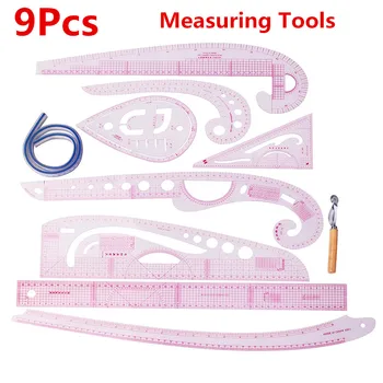 

9pcs Sewing Ruler Line French Curve Ruler Cutting Mat Set Yardstick Sleeve French Curve Cutting Knife Ruler Sewing Tool