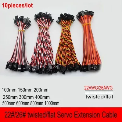 10Pieces Male to Male 22# 22AWG 60cores compatible with Futata JR Servo Extension Cables Twisted /Flat Wire Lead for RC Plane