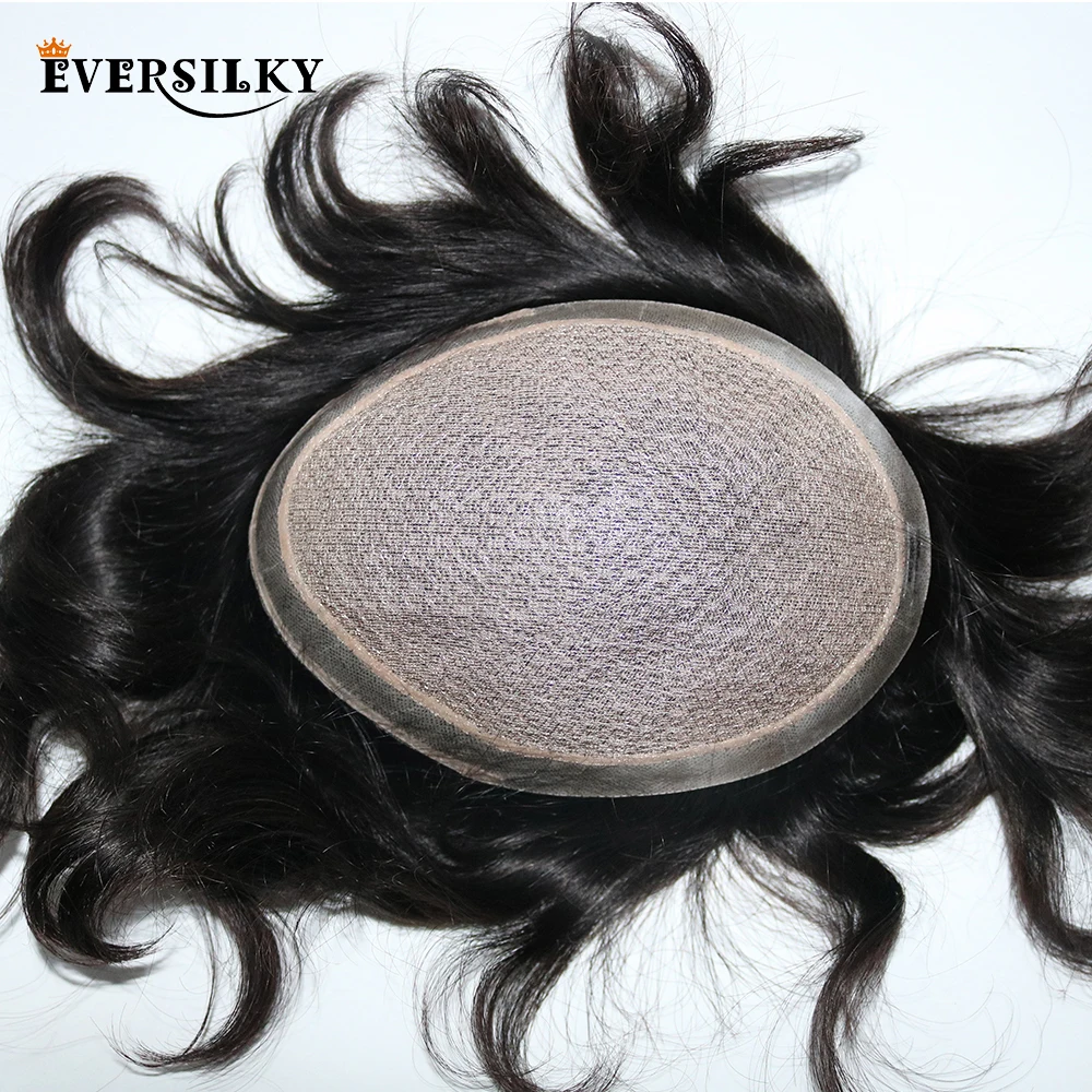 Human hair toupee Silk base with poly Men Natural scalp looking Bleached knots Natural hair replacement