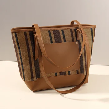 

Women Handbags Striped Retro Shoulder Bags Vintage Style Casual Totes Women Luxury Handle Bags Zipper Femme Blosa High Quality