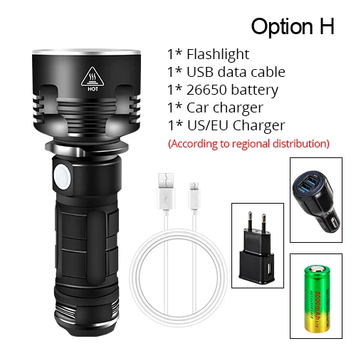 Option H Мощный USB флэш-светильник 4000лм XHP70.2 L2 светодиодный фонарь использовать 26650 18650 батареи Linterna зарядка через usb охотничий Фонарь ручной флэш-светильник - Испускаемый цвет: Option H