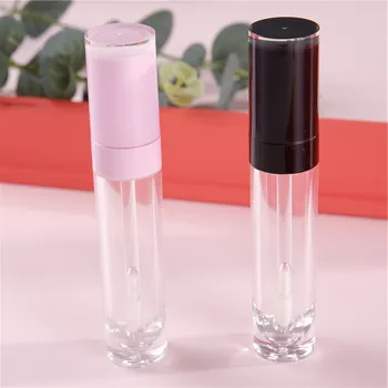 

50pcs/lot Empty lip clear gloss tube with black cap 6ml 8ML round plastic tube Lip gloss container with pink cap