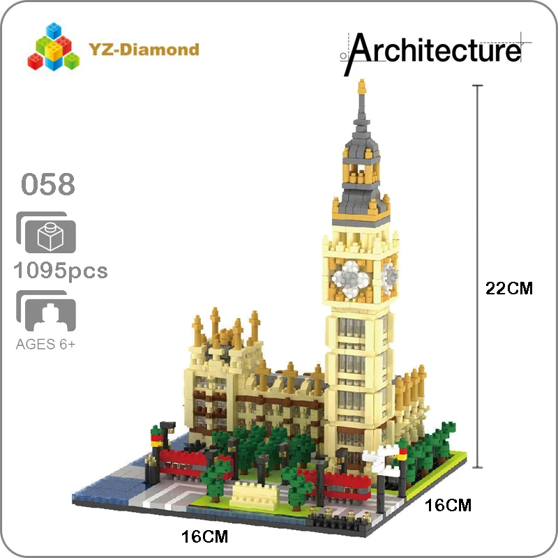 

YZ 058 World Famous Architecture Elizabeth Tower Big Ben DIY 3D Model Mini Diamond Building Small Blocks Toy for Children no Box