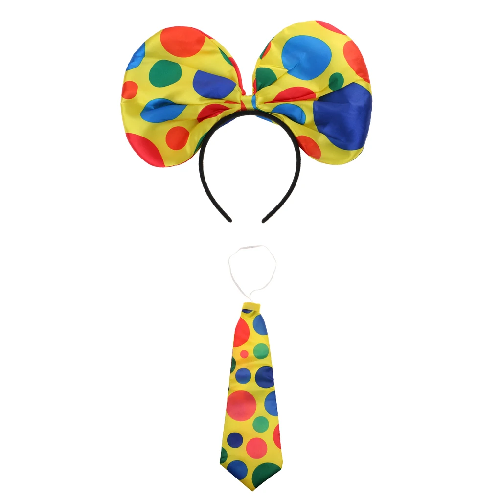 Funky Jumbo Polka Dots Tie & Bow Headband Clown Jester Joker Costume Accessories