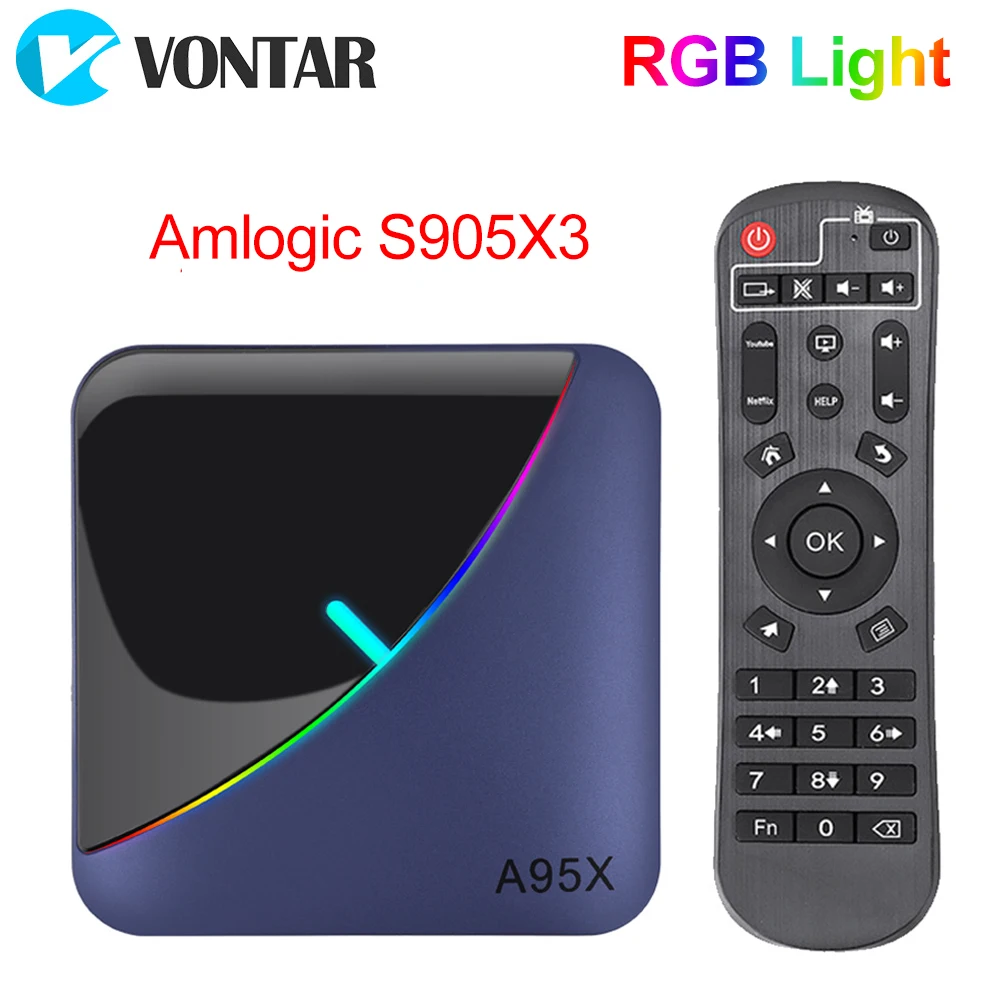Billige VONTAR A95X F3 RGB Licht TV Box Android 9.0 4GB 64GB 32GB Amlogic S905X3 8K 60fps Wifi netflix Media Player A95XF3 X3 2GB16GB