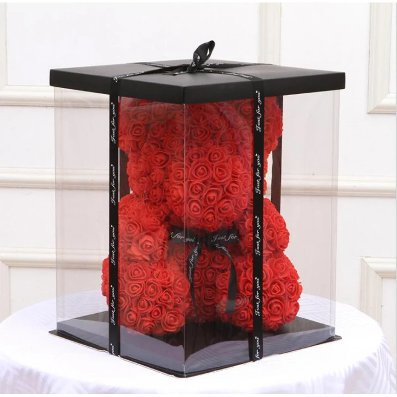 red rose teddy bear in box