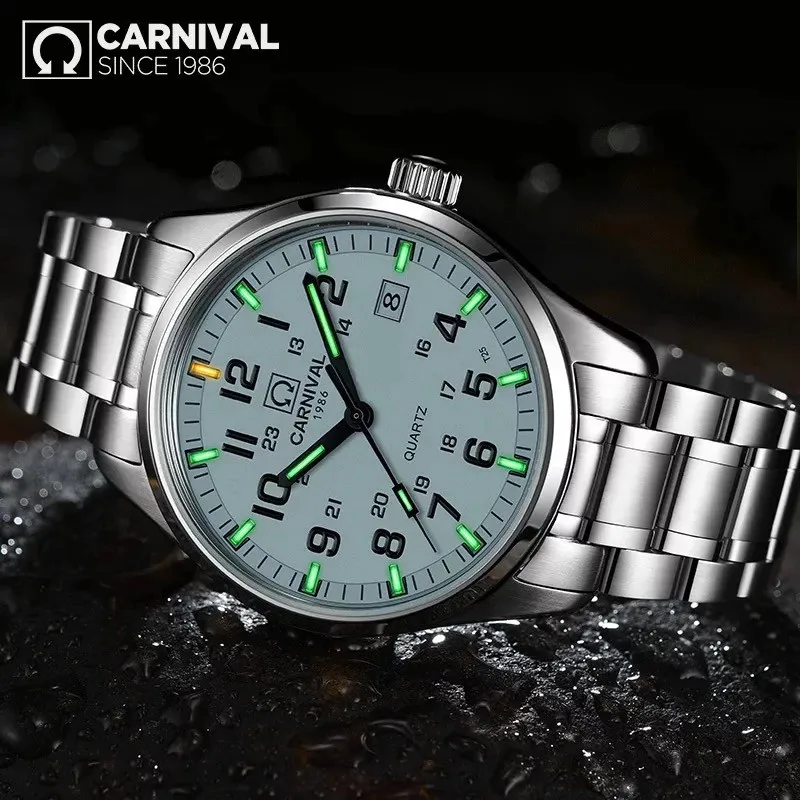 Часы Carnival T25 мужские светящиеся в стиле милитари брендовые Роскошные Кварцевые