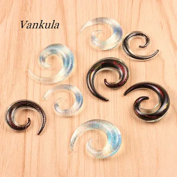 

Vankula 2PCS Glass Ear hook and Tunnels Earring Flash Glass Glow in white and black Gauges Expander
