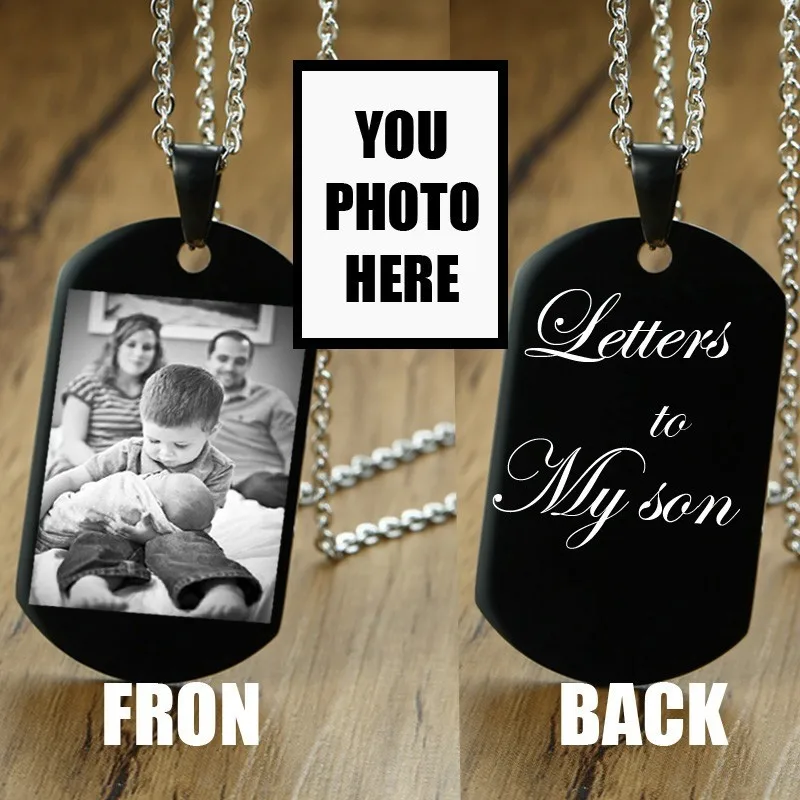 Personalized Dog Tag Men Necklace Pendant Black Stainless Steel Custom Photo Name Army Nameplate For Man Dad Husbands Boyfriend