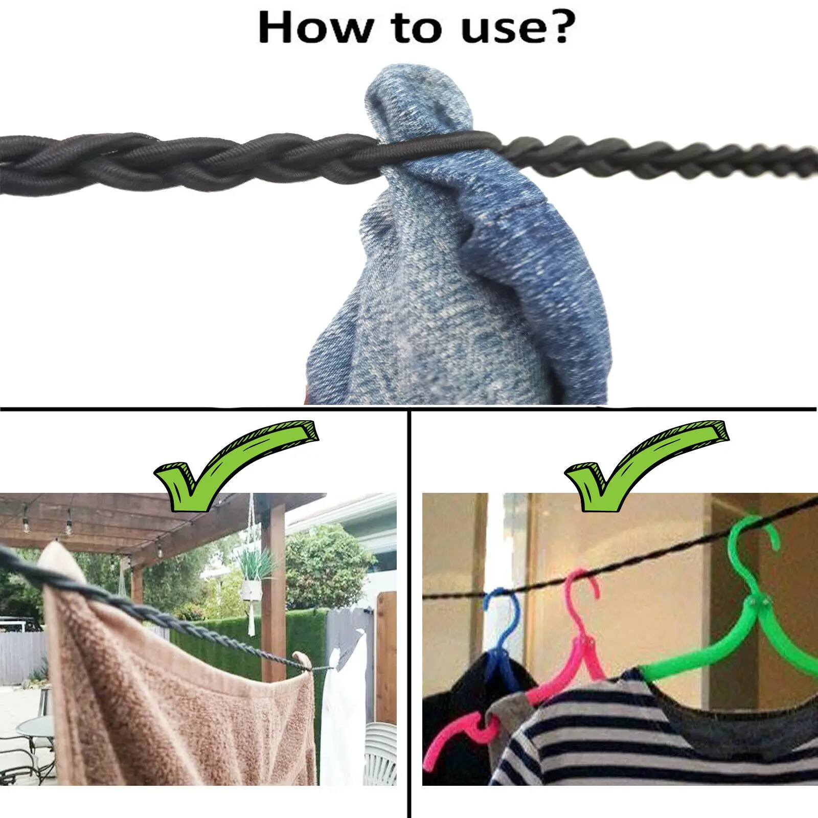 Tri-Corded Travel Clothesline for Hotel Travel Camping Laundry Room,No Pins Need 3