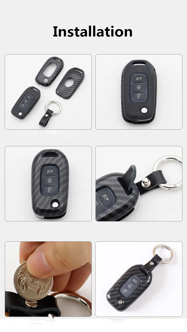 Carbon ABS Key Case For Renault Koleos Kadjar Scenic Megane Sandero Keyless Remote Fob Shell Protector Cover Auto Accessories