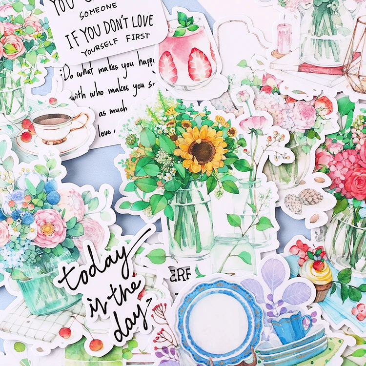 

17PCS Vase of flowers Sticker DIY Scrapbooking Bottom Collage Phone Computer Diary Happy Planner Decoration Sticker