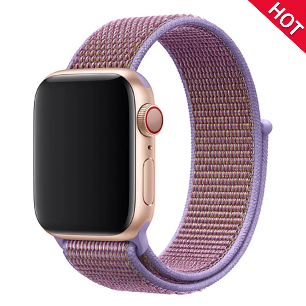 lilac Band For Apple Watch Series 5 4 3 2 1 38MM 42MM watchband Breathable Nylon Strap Sport Loop for iwatch Bracelet 40MM 44MM - Band Color: lilac