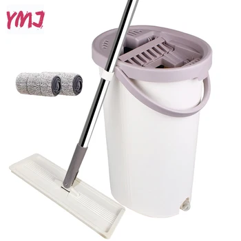 

Flat Squeeze Mop with Bucket Hand Free Flat Mop with 2 PCS Microfiber Mop Pads Home Kitchen Wooden Floor Lazy Fellow Mop