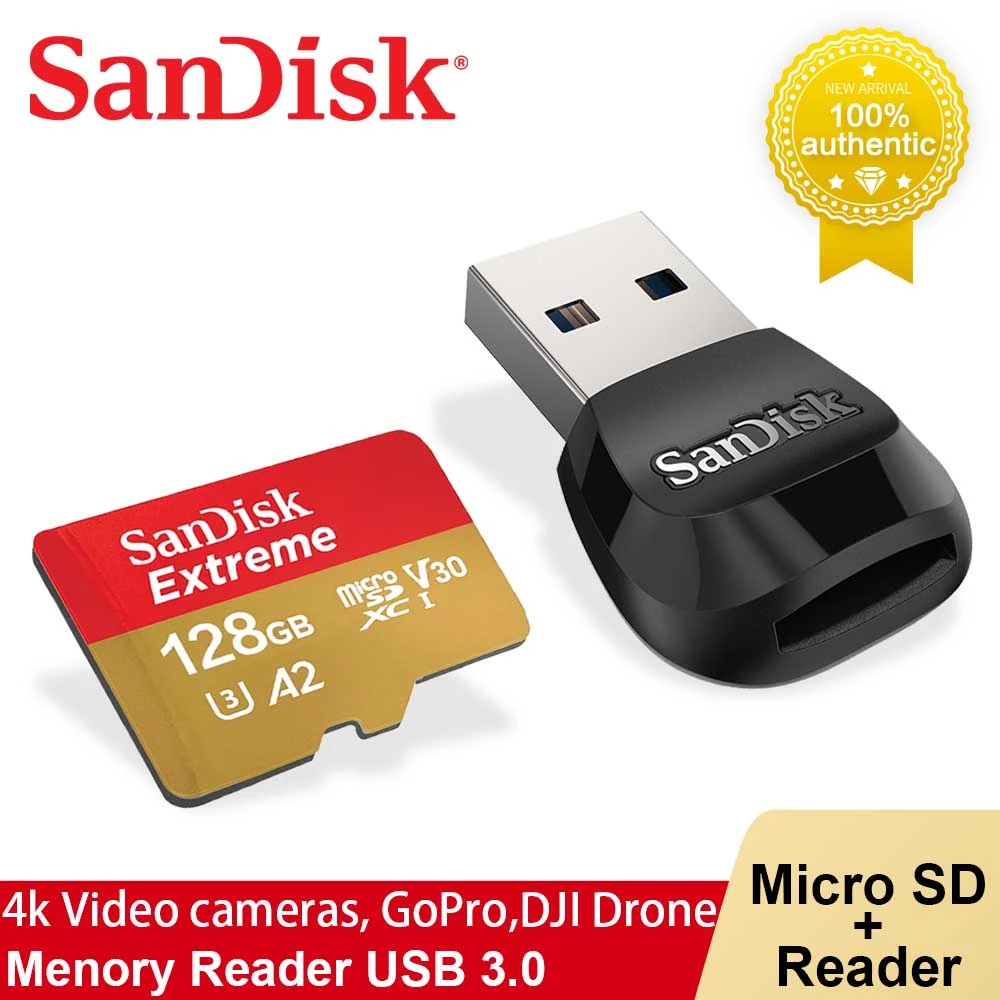 SanDisk A2 Extreme Micro SD Card MobileMate USB 3.0 microSD Card Reader Memory Cards C10, U3, V30, 4K TF Card for Camera Drone