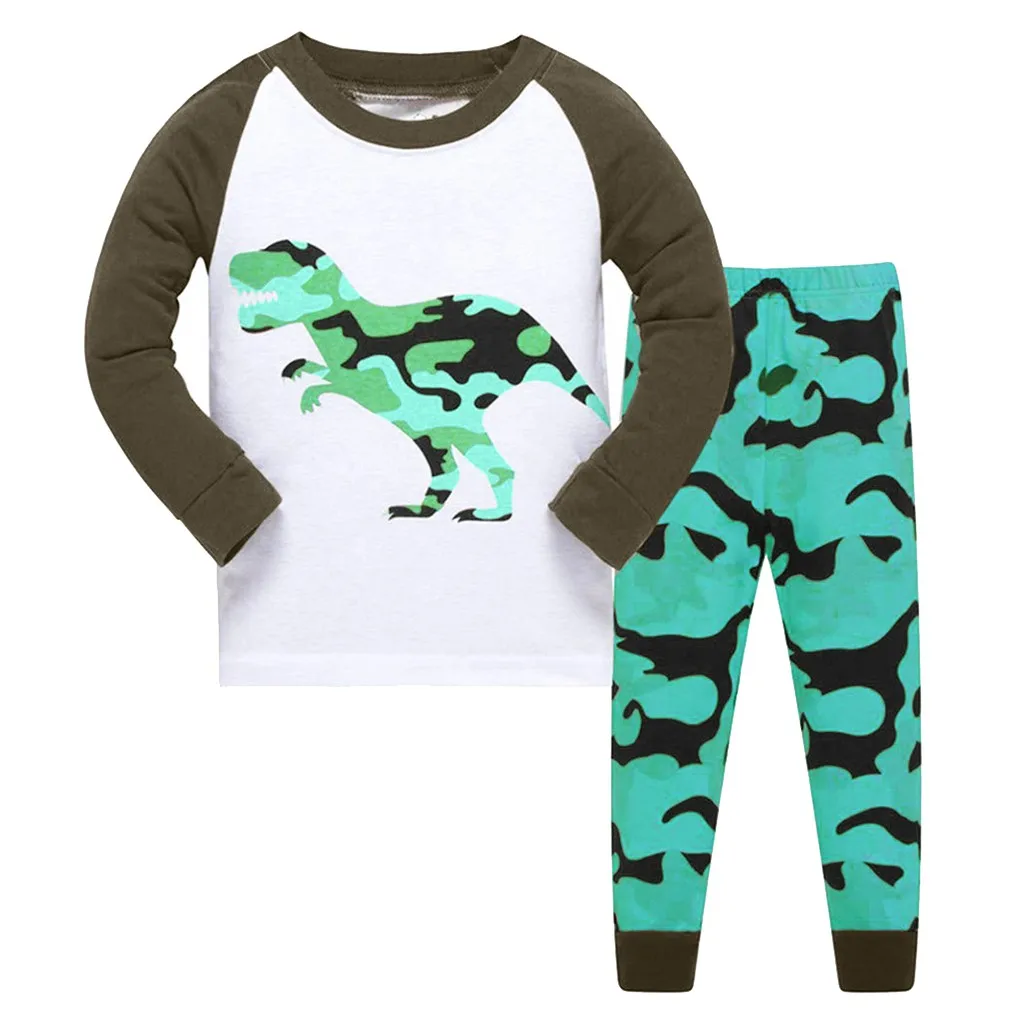 christmas boys clothes Kids baby clothes boy Long Sleeve Cartoon Dinosaur Printed clothes for boys Tops+Pants Pajamas Set#SH