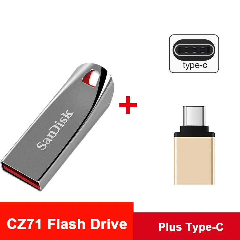 SanDisk usb флешка cle usb флеш-накопитель флэш-накопитель 64 ГБ 32 ГБ Флешка карта памяти 16 Гб otg флеш-накопитель с lightning для iphone iPod диск на ключ флешки карта памяти презервативы флеш накопитель юсб флешка - Цвет: CZ71 plus Type-C