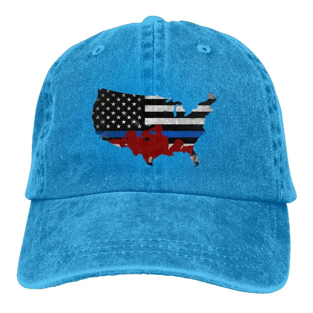 Unisex American Thin Blue Line Flag Veterans Day Gratitude Dyed Washed Denim Cotton Baseball Cap Hat Ash