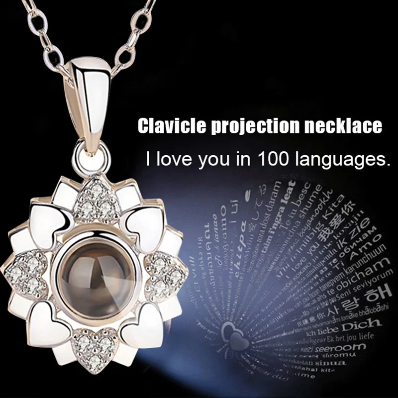 Newly I Love You in 100 Languages Necklace Projection Pendant Jewelry for Women Girlfriend VK-ING | Украшения и аксессуары