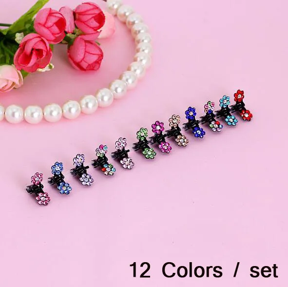 

12 Pcs Girls Sweet Rhinestone Crystal Flower Mini Hair Claws Clips Clamps Children's Hair Accessories