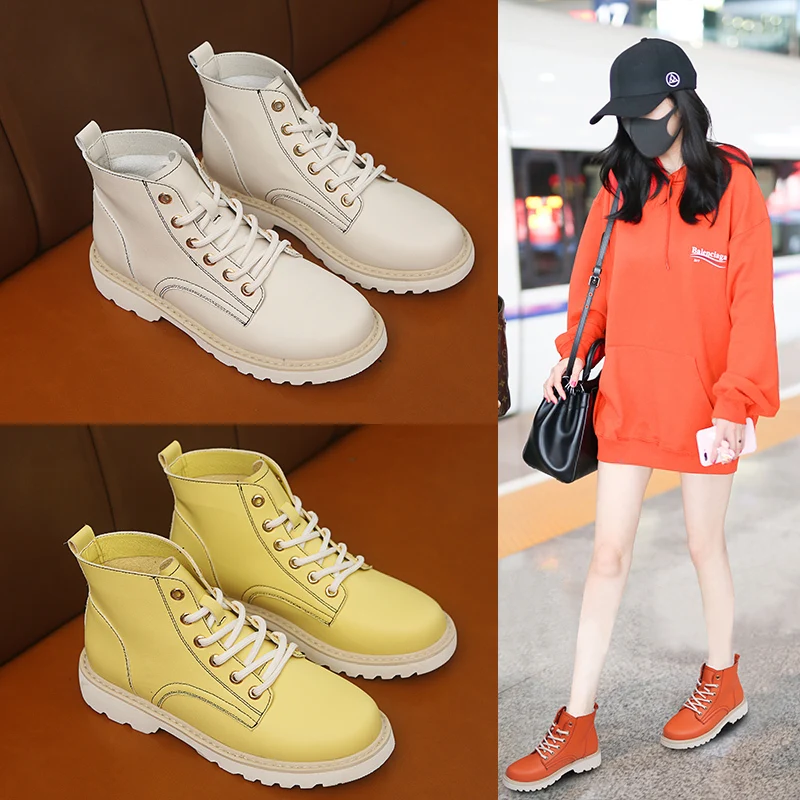 

Occident Fashion Martin Boots Women 2019 Summer New Square Heel Lace-up Ankle Boots Retro Motorcycle Booties British Style