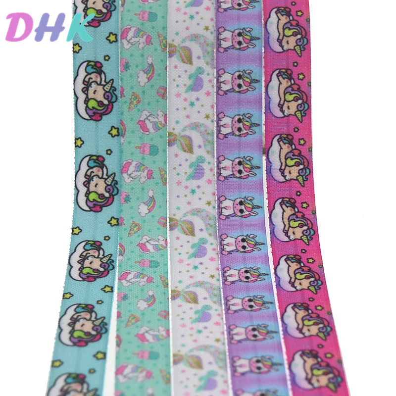 

DHK 5/8'' 5yards horse fish printed Fold Elastic FOE stretch ribbon hairbow headwear headband DIY OEM C1726