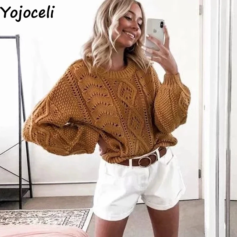 Yojoceli элегантный крутой теплый классический вязаный свитер для женщин осень зима