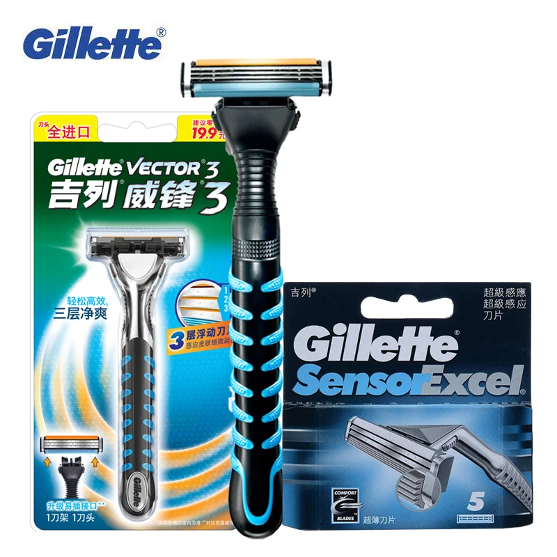Gillette Vector3 Rasoio Manuale Rasoi Di Sicurezza Sensore Excel Blade Ricariche Per Uomo Rasatura Strumenti Da Barbiere Rasoio Dritto