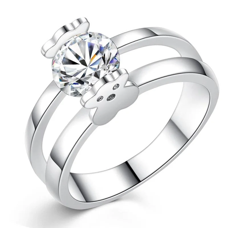Модные милые обручальные кольца с медведем для женщин серебряного цвета