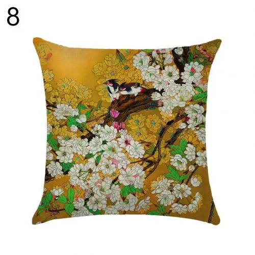 8 Linen Flower Bird Tree Throw Pillow Case Cushion Cover Home Sofa Cafe Car Decor Throw Pillow Cover Chinese Flowers Pillowcases - Цвет: 8