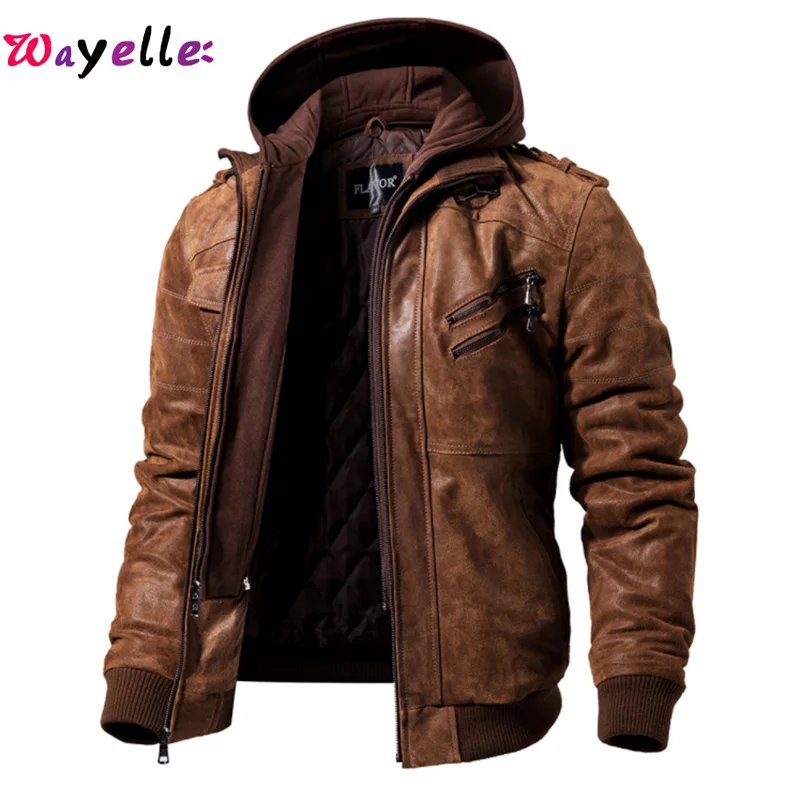 Бархатная мужская куртка из искусственной кожи, мужская зимняя куртка со съемным капюшоном, Мужская Флисовая теплая ветрозащитная мотоциклетная куртка большого размера